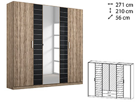 Rauch Terano Wardrobe - 6 Door, 2 Mirror Doors, 2 Glass Doors, 2 Drawers (with cornice) - ART0T5U